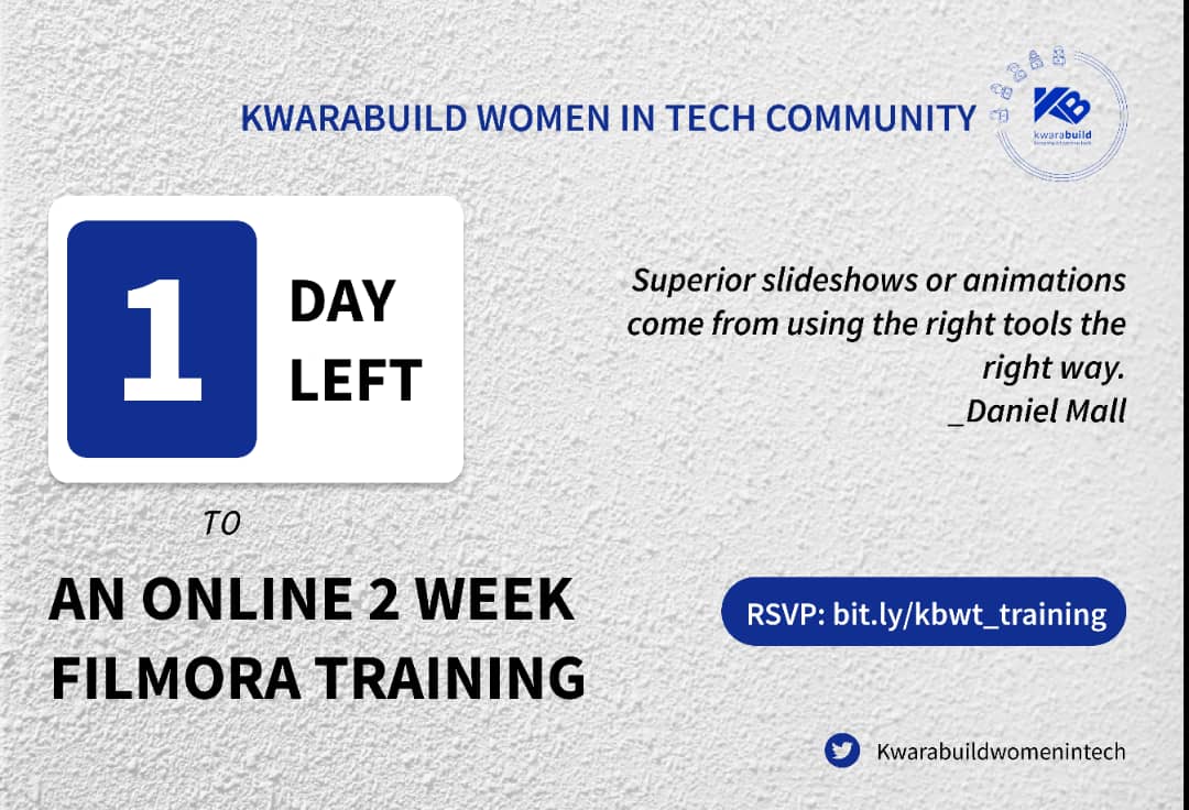 adeolaleye_'s tweet photo. It's not enough to use the right tool, what's important is using it rightly.
Join @KBWomenintech online training to make cool slideshows, animations and edit clips with the right tools in the right way. 👩💻👨🏽💻
RSVP here: https://t.co/NVxdNDLP7B
#KBWT #kwarabuild #womenintech https://t.co/p59a4t3nvk