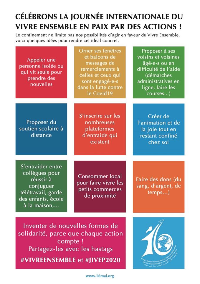 16maiJivep's tweet photo. Parce qu'un acte vaut mieux qu'une parole… le 16 mai prochain, agissons !

#VivreEnsemble #JIVEP2020 #Paix #COVID19 #SolidariteCOVID19 https://t.co/hGhSCTAw0W
