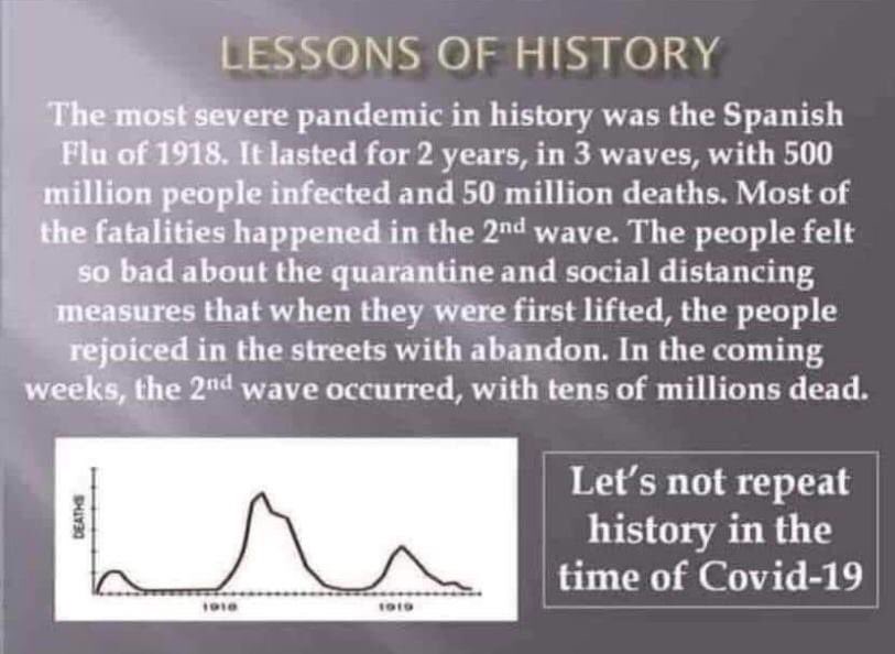 For all those people thinking that we should relax social distancing I give you exhibit A on what happened last time. 

We have to distance from one another until a vaccine or cure is found. Fact, not politics.