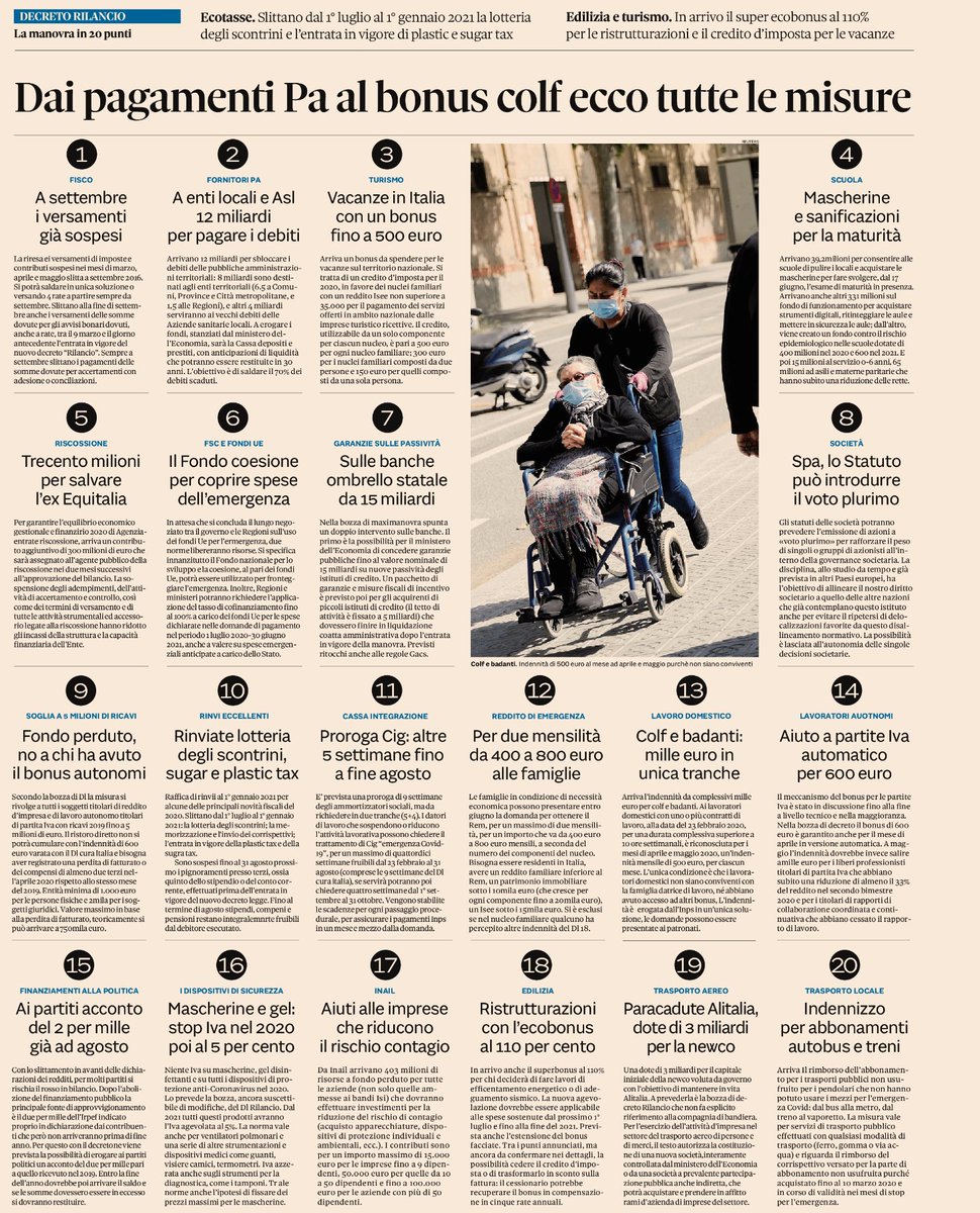SLMelpignano's tweet photo. Quali misure bollono nella pentola del #DecretoRilancio? Ecco una sintesi pubblicata da “Il Sole 24 Ore”. https://t.co/MmJDzKDEpo