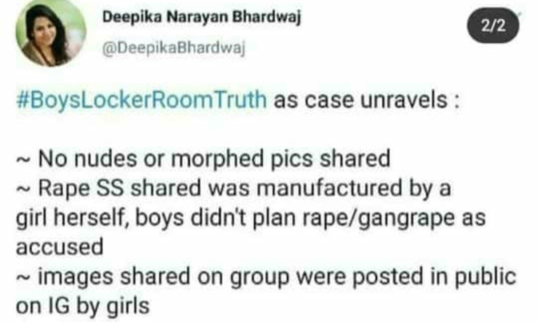 memekaaash's tweet photo. Two things we learnt from #BoysLockerRoomTruth :-
1. Jab tak fake feminists hai janta chutiya banti rahegi
2. A girl is always innocent until proven guilty, a man is by default assumed to be criminal/guilty unless proven innocent.
#ArrestSwatiMaliwal
#RIPManav https://t.co/IPt81DDh2K