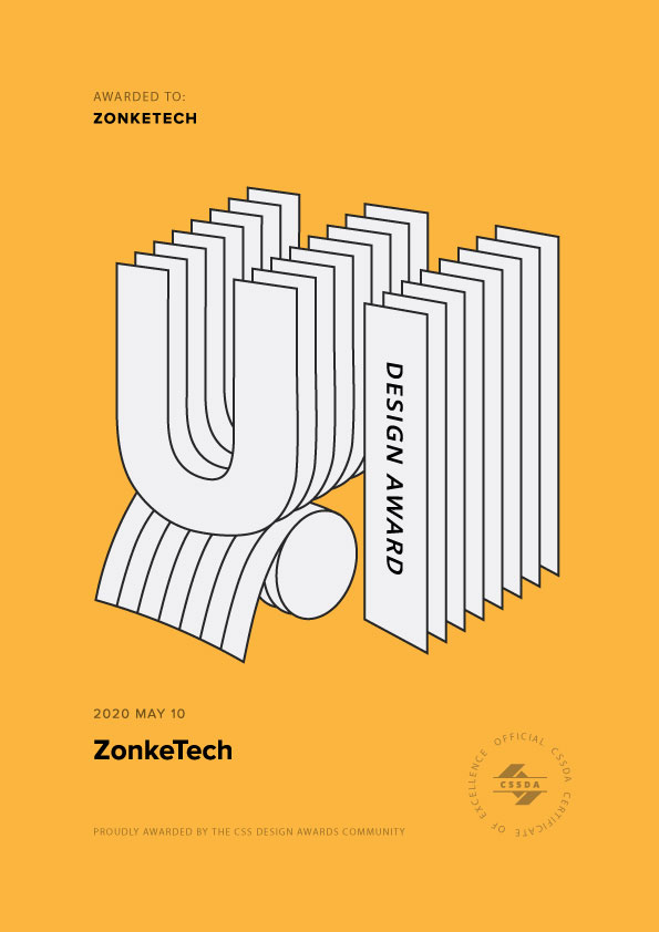 ZonkeTech's tweet photo. Well done ZonkeTech Team on winning the
Special Kudos Award, Innovation Award, UI Award, UX Award for the new ZonkeTech website at the @cssdesignawards 
https://t.co/02tQNEz5tB

Contact ZonkeTech to build your website today!
#ZonkeTech #Software #Website https://t.co/E6xiWbZozj
