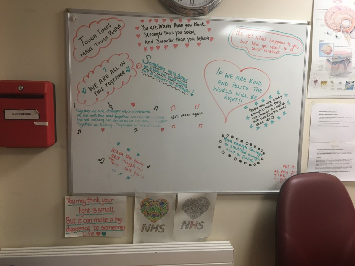 This #InternationalNursesDay we are celebrating nurses like Beccy, from <a href="/TauntonMWC/">TauntonMWChoir</a> who works as a Stroke Nurse Practitioner. To keep spirits up they have a board dedicated to writing quotes to help them through. Beccy has written the chorus of ‘Together We Are Stronger’!