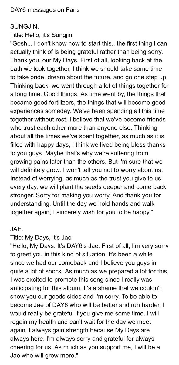 day6scosmos's tweet photo. DAY6's messages on Fans ❤️ https://t.co/6QtnJh4shI