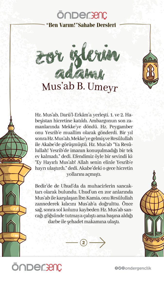 OnderGenclik's tweet photo. Asr-ı Saadet’i yaşayan sahabe efendilerimizin hayatları bizlerin nasıl müslüman olmamız gerektiğine dair örneklerle dolu. Okuyalım, öğrenelim, dersler çıkartalım. 📝
“Ben Varım” Sahabe Dersleri-17
Zor İşlerin Adamı - Mus'ab B. Umeyr https://t.co/UkkrRpePmQ