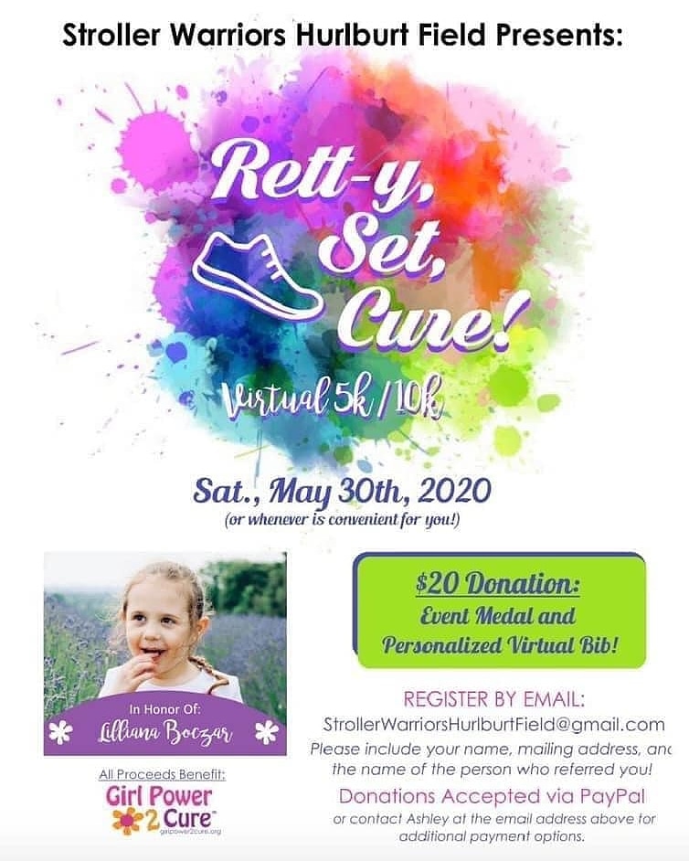 rettgirl's tweet photo. Check out the Rett-y, Set, Cure Virtual 5K/10K hosted by Stroller Warriors Holburt Field in honor of beautiful Lilliana! You will receive a personalized bid and race medal!
#LivingForLilliana #GP2C #Virtual5K10K https://t.co/soESKJPLmh