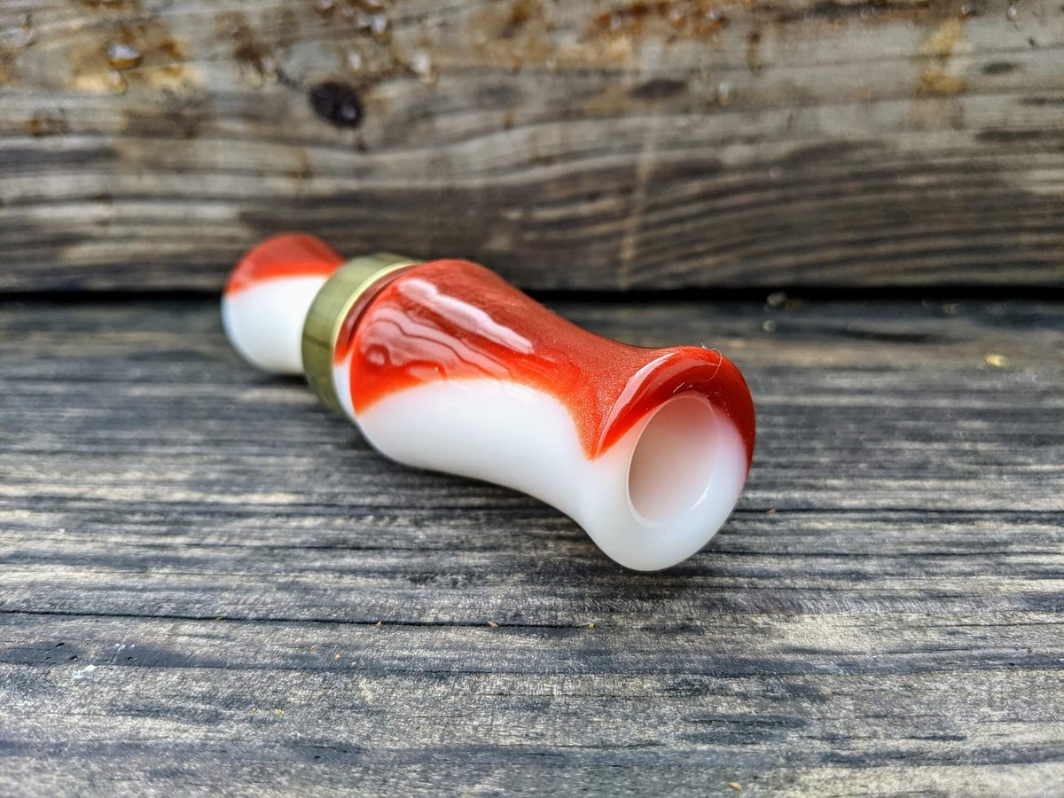 DJCallsCo's tweet photo. Cards fan? Pearl red and white co-cast acrylic duck call...very cool stuff!! This call is a single reed. 
#djcalls #duckcalls #duckhunting #hunting https://t.co/if8NADt21D