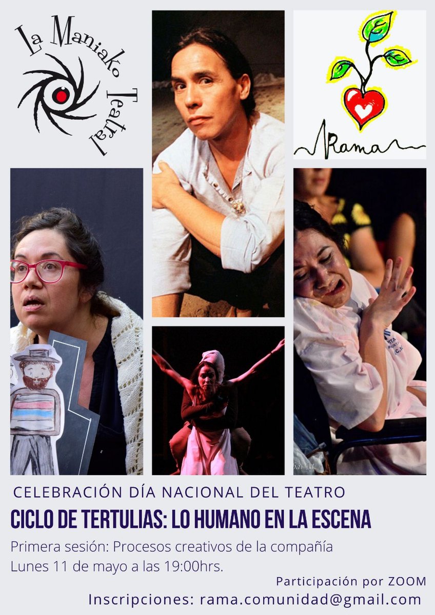 ComunidadRama's tweet photo. Han creado piezas que hablan sobre enfermedades catastróficas, el suicidio o el amor, el equipo de #RamaTeatro nos cuenta cómo han sido sus procesos creativos. ¿Cuándo? Hoy a las 19:00 por Zoom. #DiadelTeatro https://t.co/qs0VBmQNiE