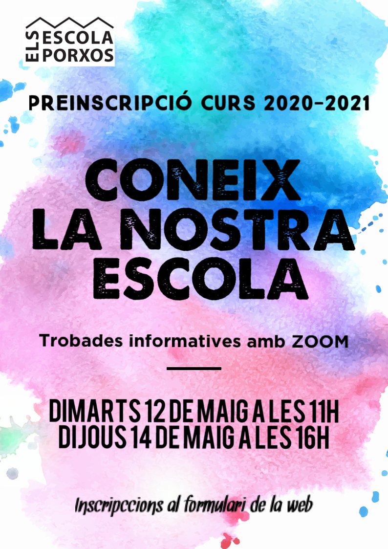 ElsPorxos's tweet photo. ➡️Famílies interessades en preinscriure el vostre fill/a a l'escola, apunteu-vos a les trobades informatives que farem per ZOOM per ajudar-vos a resoldre dubtes. 
Apunteu-vos a 👉https://t.co/diuvciXNVG @consorciedubcn @crpsantmarti https://t.co/EFQ3Si6wKM