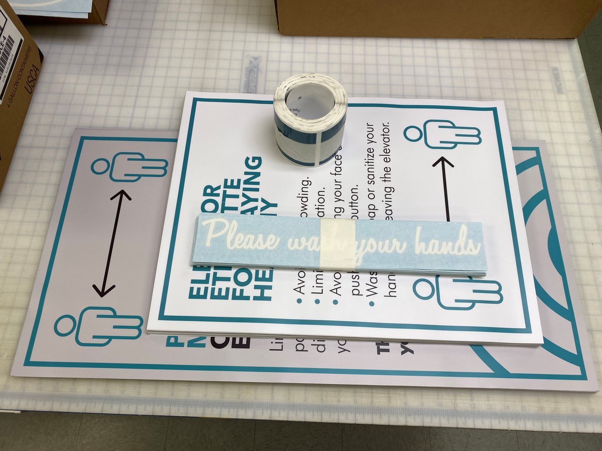 SignsTasman's tweet image. Getting ready for installation on Tuesday at MMP Properties for COVID19 Signage throughout their office building... Just a friendly reminder of safe practices, once they return to work.
#TASMANSigns #StopTheSpread #StaySafe #MMPProperties #InteriorSigns #ElevatorSigns #reminders