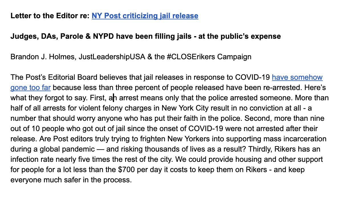 CLOSErikers's tweet photo. .@nypost won't publish our response to their fear mongering, so we'll share it here. #FreeThemNow #buildCOMMUNITIES #JusticeNotFear https://t.co/4Ts7UquDz1