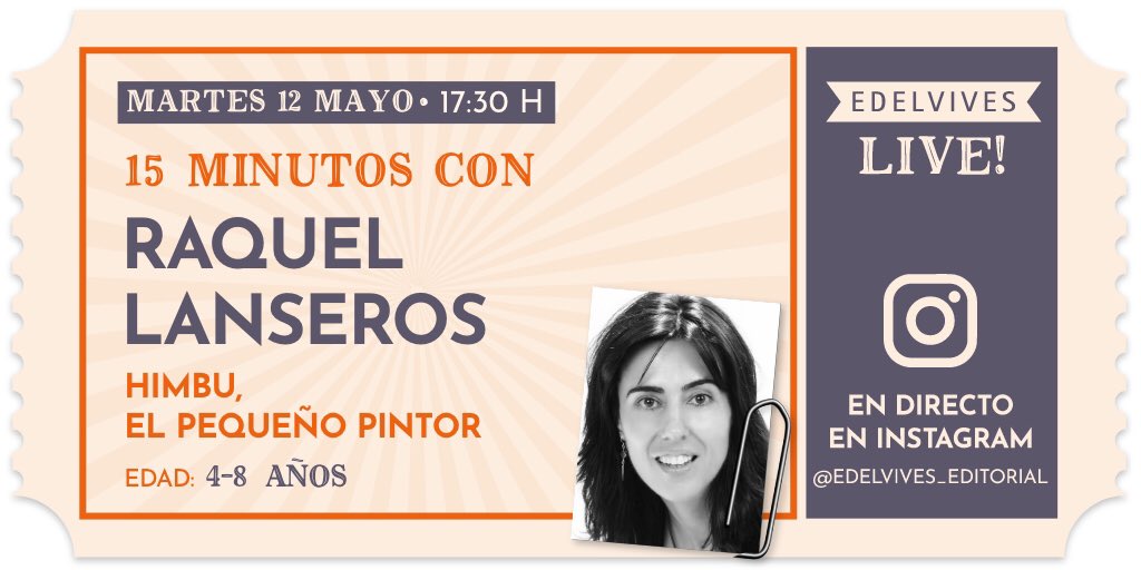 RaquelLanseros's tweet photo. Mañana martes 12 de mayo en #edelviveslive contaré en directo para todos los peques (y mayores con alma infantil) mi cuento 
HIMBU, EL PEQUEÑO PINTOR 
A las 17:30 (hora española) en emisión por Instagram en @Edelvives https://t.co/NG00c0piy6