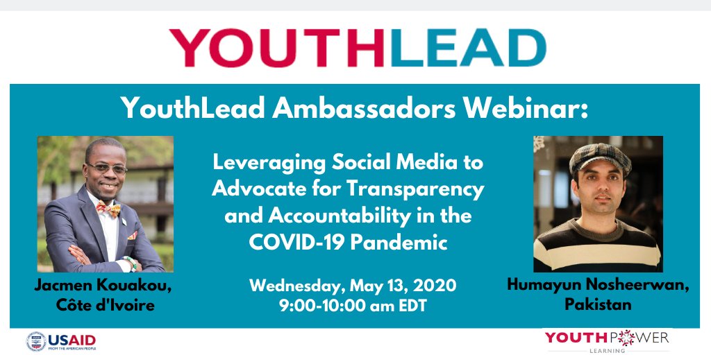 youthleadglobal's tweet photo. Register for our #YLAmbassador webinar this Wednesday! Learn how you can best leverage social media during a pandemic to advocate for transparency & accountability. Learn more: https://t.co/1pd0k5zNAo #YLActsofGood https://t.co/fG1uXFzhLG