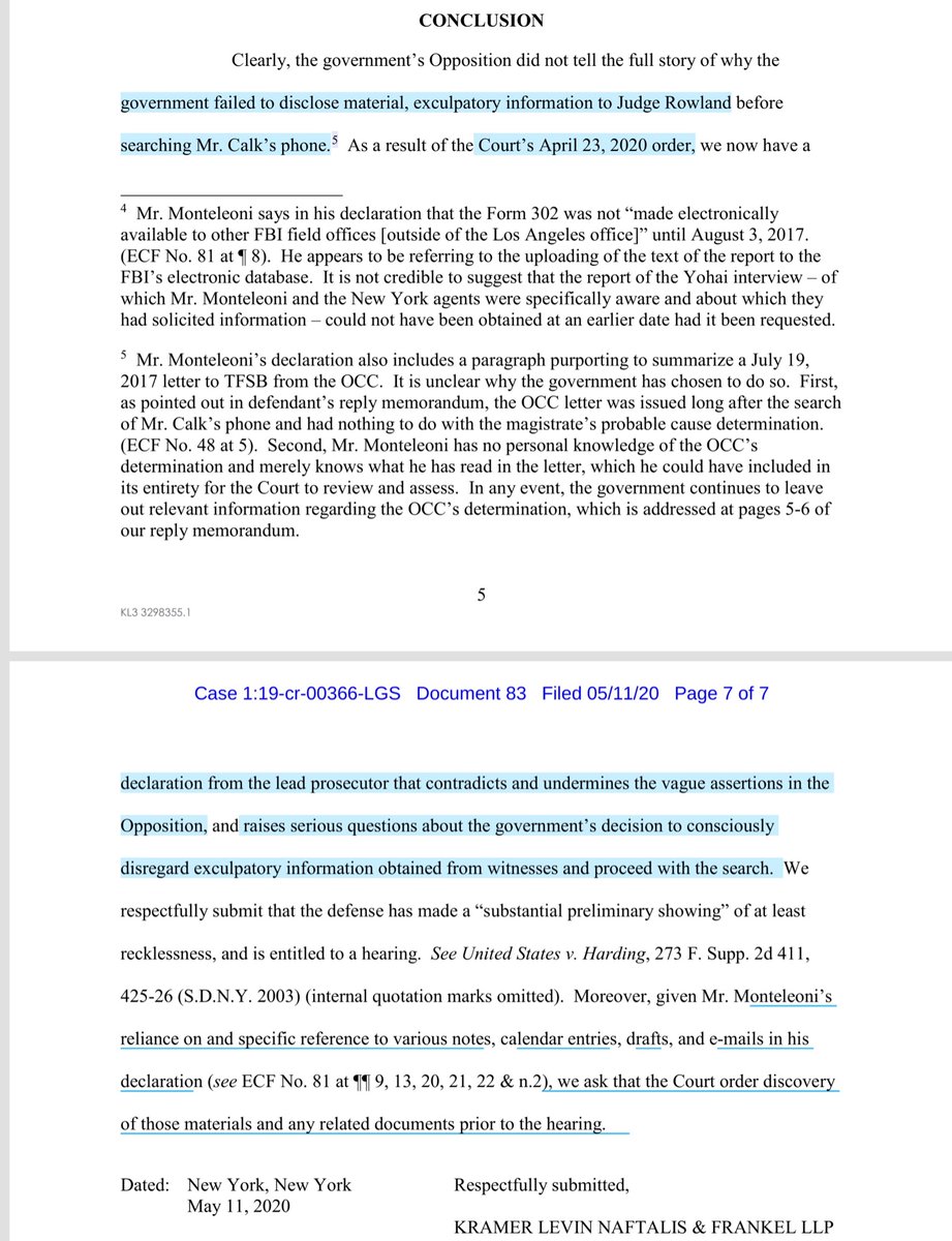 Monteleoni declaration discrepancies:“government consciously chose to push forward with the search of Mr. Calk’s phone and to disregard what it learned from the TFSB executives. Its decision to prejudge and discount this evidence was at least reckless” https://drive.google.com/file/d/1f3juGy6dbwhBItDRJjXZVQ2korS5C5cx/view?usp=drivesdk