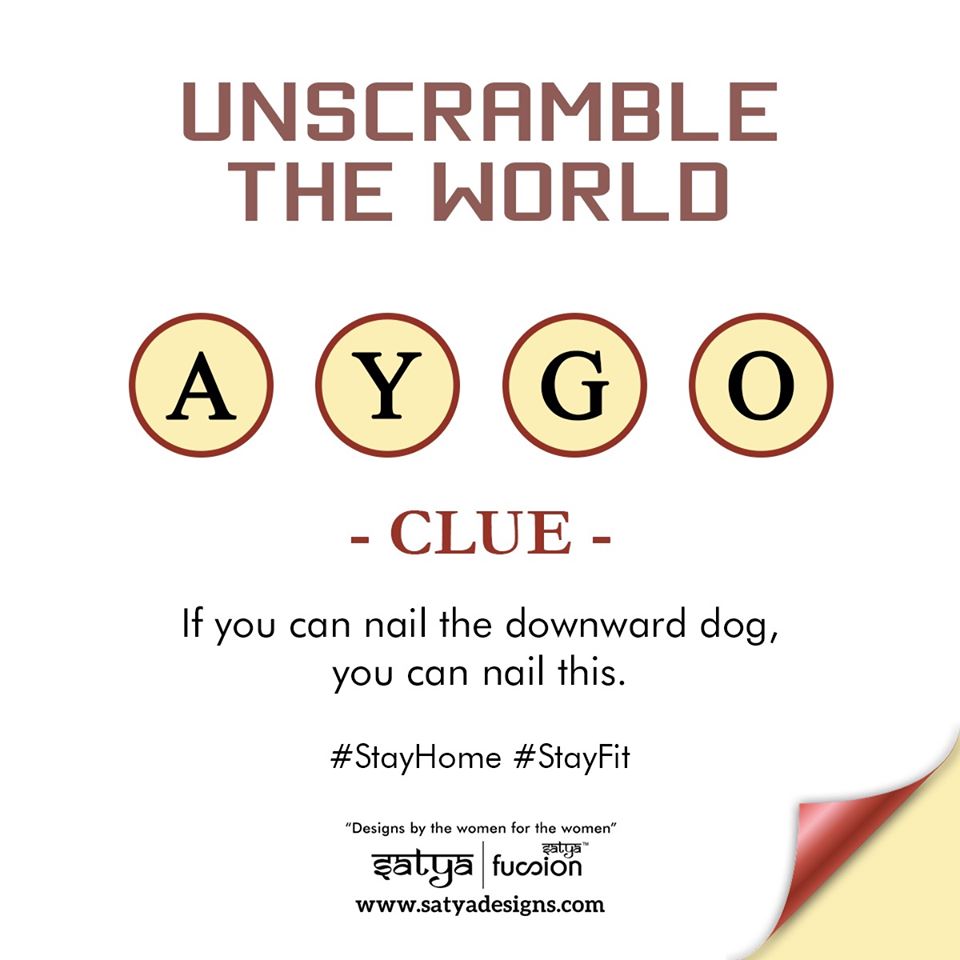 satyafusion's tweet photo. The kind of therapy that strengthens body and mind.
Guess the Word!
Please share answer in comment box.

#satyadesign #satya #satyafusion #quiz #guesstheword #stayhome #staysafe #quarantineactivity https://t.co/BT4XxJR4Xn