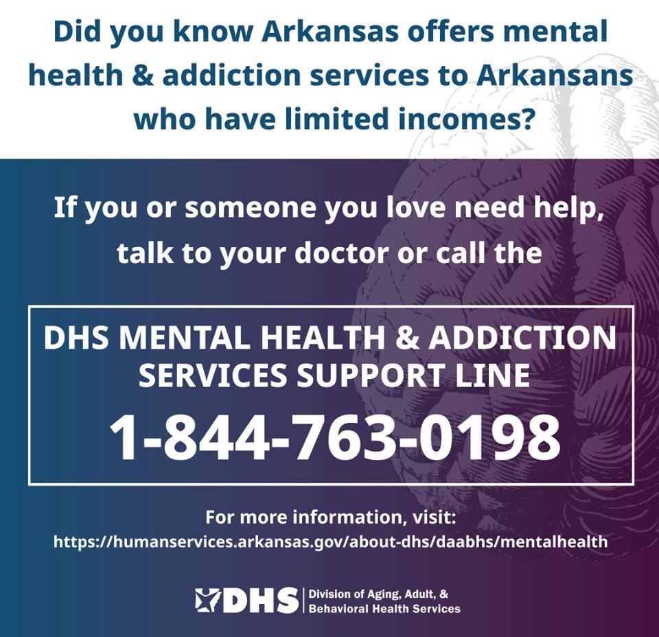 AR_Emergencies's tweet photo. Did you know that our #PreparednessPartners @arkansasdhs offer mental health services to Arkansans w/limited incomes? Don't let COVID19Ark weigh you down. Help is out there! During Mental Health Awareness Month we'll be helping #BreakTheStigma!
#weARstrong #InThisTogether https://t.co/Z2LmCwEZ1g