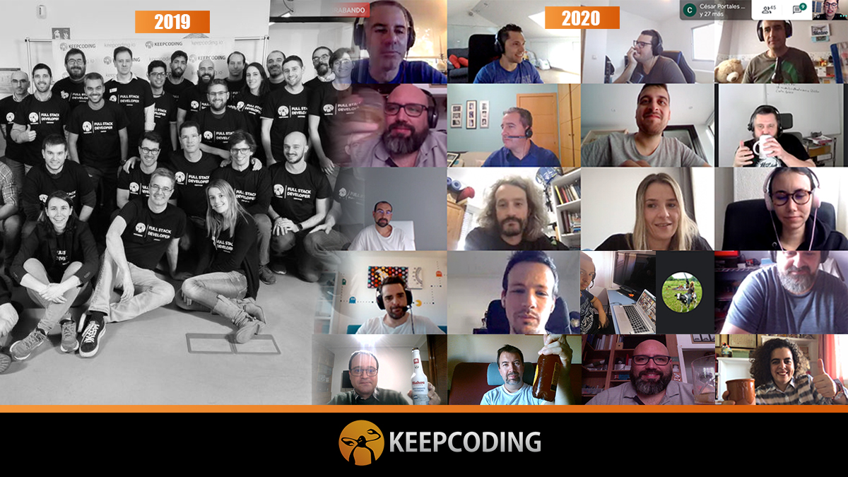 KeepCoding_'s tweet photo. 📸Un momento para la historia
¡La cuarentena cambia el formato, pero jamas el contenido! Pasamos de un closing presencial a uno virtual donde presentamos un nuevo set de 80 Full Stack en: #BigData #DevOps #Web #Mobile y Programación desde Cero ¡Enhorabuena #KeepCoders! 👏 https://t.co/iiaYJ0Qiwn
