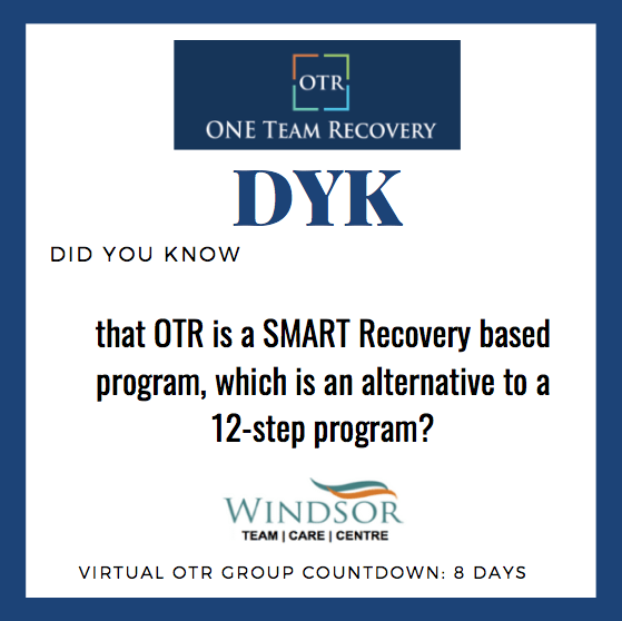 TeamCentre's tweet photo. OTR DYK Countdown! We will be counting down the days until our first online/virtual One Team Recovery group begins on Tuesday May 19th. Every day, we will post a DYK (did you know) fact about OTR. To register, call 519-250-5524. https://t.co/jY5AlJ9hSK