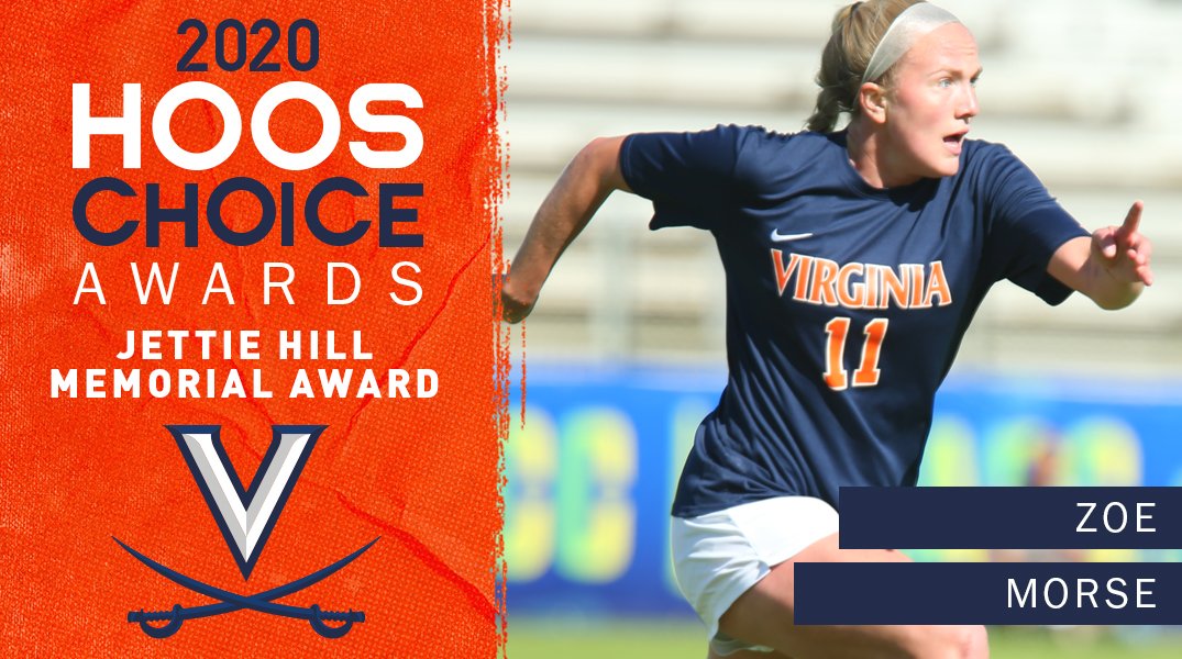 VirginiaSports's tweet photo. 𝓗𝓸𝓸𝓼 𝓒𝓱𝓸𝓲𝓬𝓮 𝓐𝔀𝓪𝓻𝓭𝓼
Congratulations to @UVAWomenSoccer's Zoe Morse on winning this year's Jettie Hill Memorial Award, awarded to the fourth-year female athlete with the highest scholastic average throughout her four years!
#GoHoos | #Wahoowa 🔶🔷 https://t.co/cQq4Atle0U