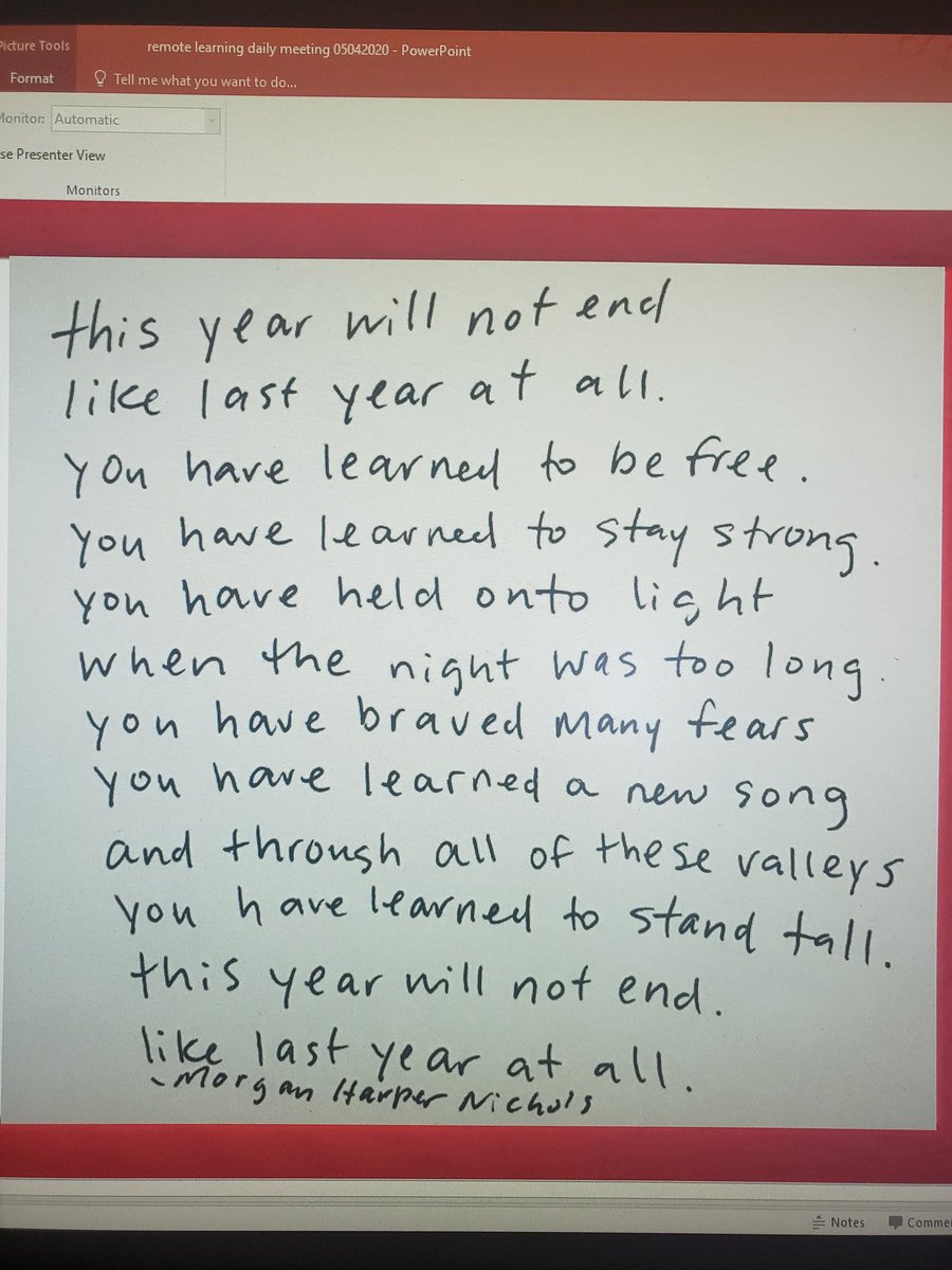 stacyrsalter's tweet image. As we begin our last week, I shared this quote with students today.  I&apos;m very proud of the efforts of the students in room 213 at The Creek. We have sustained! Thanks for joining us today @FredricLatschar @UsmcGlenn @HenryCountyBOE #RemoteLearninginHenry