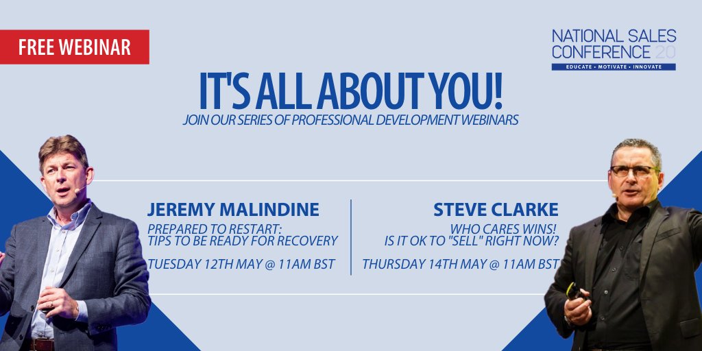 thegrowthhub_'s tweet photo. THIS WEEK'S FREE WEBINARS

Thursday 14th May, 11am BST - Steve Clarke
- Discussing the 'elephant in the room' and whether it is ok to sell right now with the world the way it is?

#webinarseries #professionaldevelopment 

Register here... https://t.co/SDnw6ecwDF https://t.co/TAOEO9183T