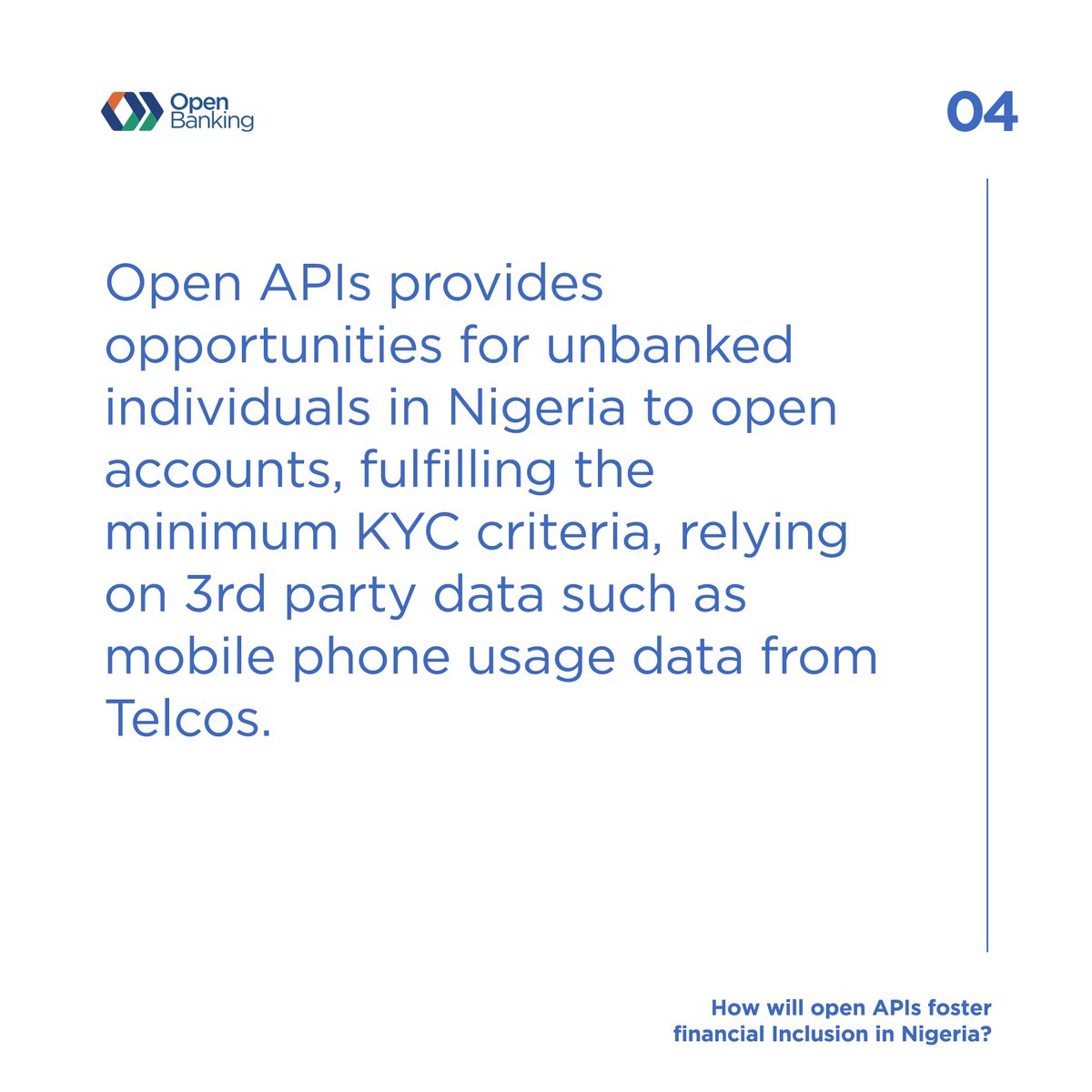 Open APIs will provide more banking opportunities for the financially excluded #OpenAPI #financialinclusion #openbankingnigeria