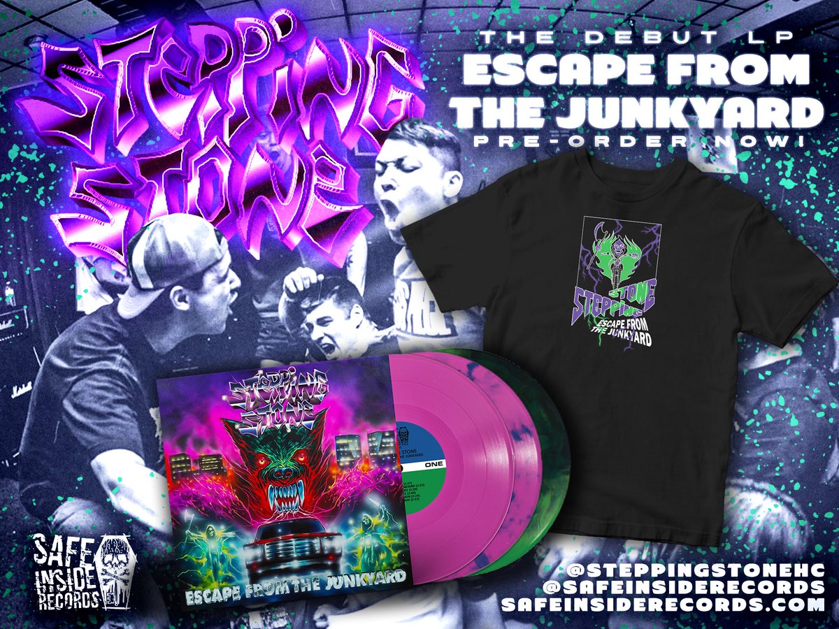 SteppingStoneHC's tweet photo. Escape From the Junkyard pre-orders are officially live via the @SafeInsideRecs distro on @deathwishinc. 

To celebrate, you can find our newest single, “Escape the Junkyard” on all streaming services! 

For my fucking team.

Side A: Escape From the Junkyard
Side B: Unreal Form https://t.co/72OBODxAKl