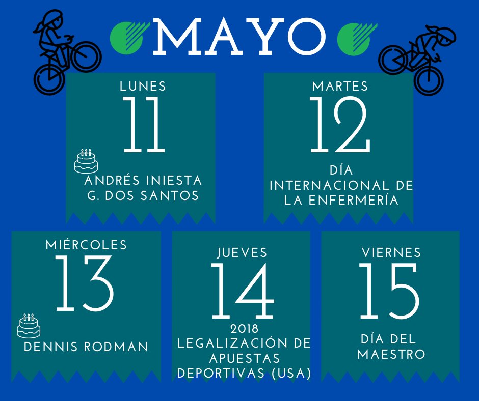 CorpGamesMexico's tweet photo. ¿Sabes qué hay en el calendario esta semana?

Hay dos días de especial celebración hoy en día, ¡Márcalos en tu calendario! 

#Mayo
#CorporateGames
#DeporteCorporativo https://t.co/P9eReJrghd
