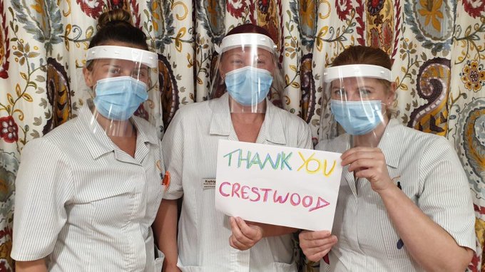 Crestwood school received a community grant which has helped them purchase materials to make PPE for frontline workers.
Hospitals, Pharmacies &amp; Nursing homes are among places to receive visors and tension bands. Here are the grateful staff at Abbot's Barton Nursing Home.