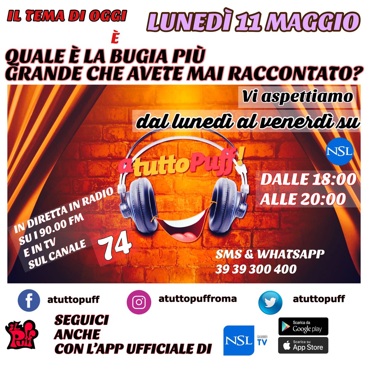 Siamo in onda <a href="/RadioNsl/">Nsl Radio Tv</a> 
#atuttopuffroma #atuttopuff #Roma #comicità