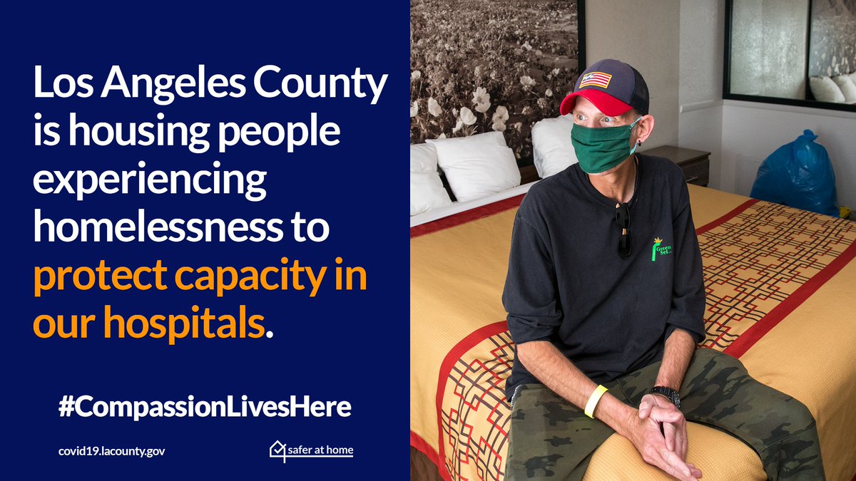 CountyofLA's tweet image. LA County is housing people experiencing homelessness to protect capacity in our hospitals and our most vulnerable from #COVID19. Learn more about #ProjectRoomkey: covid19.lacounty.gov/project-roomke…