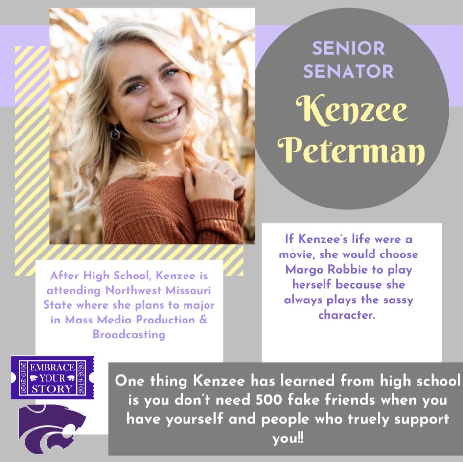 wildcatsenate's tweet photo. Senior Spotlight: Kenzee Peterman. Happy Finals Week! https://t.co/C7dZNhzXT8