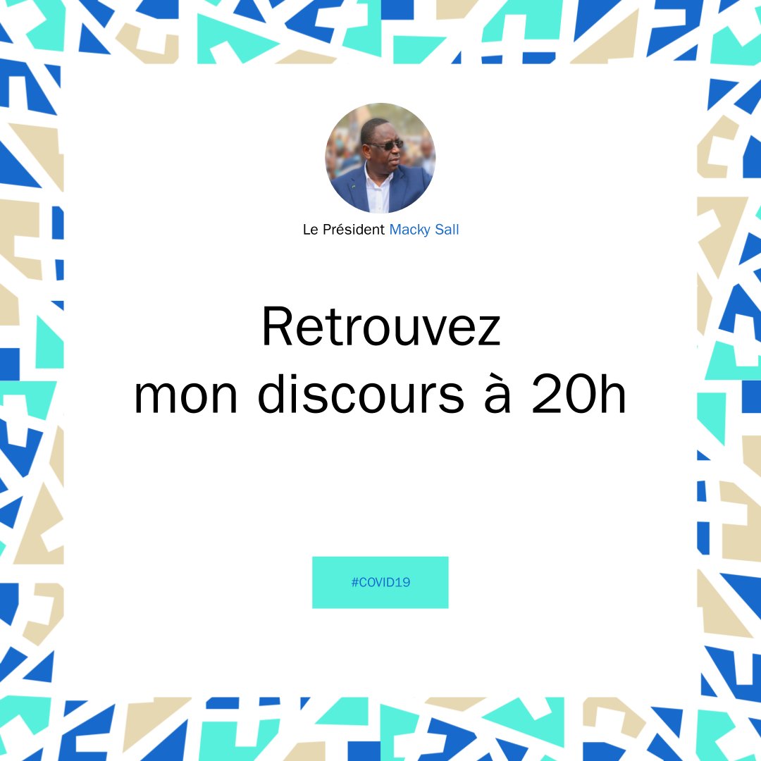 Macky_Sall's tweet photo. Chères Sénégalaises, chers Sénégalais, je vous invite à suivre mon Message à la Nation ce soir à 20h 🇸🇳 https://t.co/8Yik4PgfDP