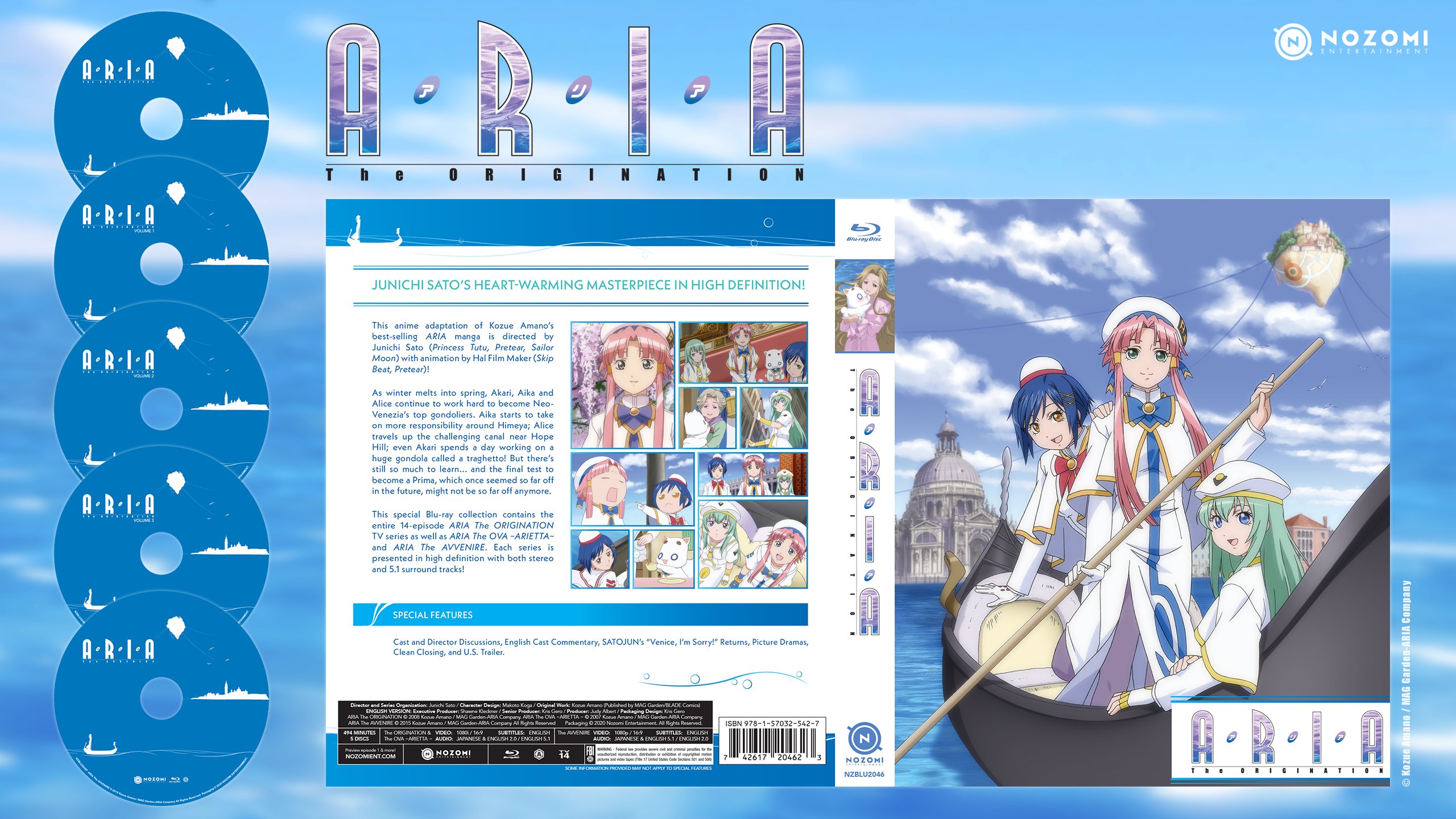 Nozomi Entertainment Package Reveal Aria The Origination Contains Episodes 1 13 And 5 5 Of The Anime S Third Season Directed By Junichi Sato As Well As Aria The Ova Arietta And Episodes