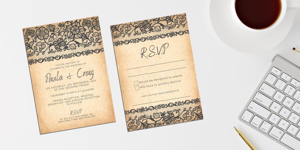 PorterPrints's tweet photo. I LOVE vintage old paper, so I was really excited to bring Paula &amp; Craig's black lace visions to life!

#StationeryDesign #StationeryDesigner #Designer #Stationery #WeddingStationery https://t.co/P1bG8TqFyl