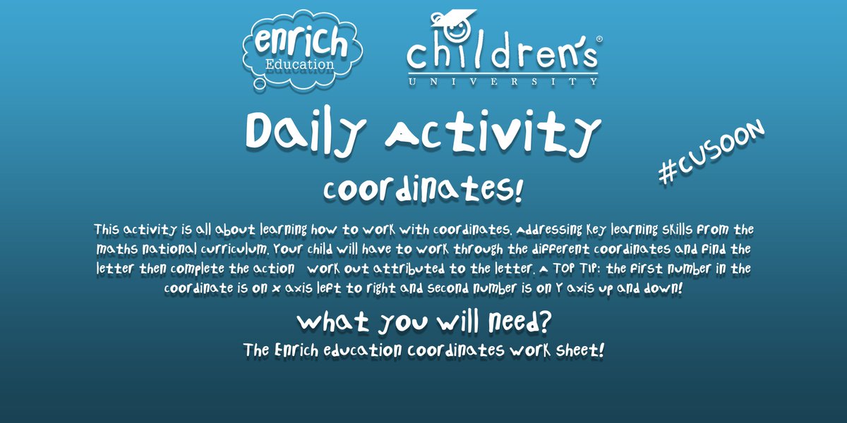 Let get this week started with some ACTIVE 🏃‍♂️ MATHS➗! Develop your child’s knowledge of Coordinates in a fun and active way! Download our worksheet here bit.ly/EECoordinates or get them straight to your email bit.ly/SignUpEE #StayHomeStayActive 👍
