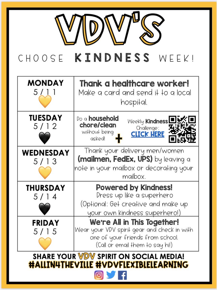 So exciting... a whole week dedicated to kindness!! Join us VDV.
<a href="/Mrs_Assad/">Martine Assad</a>  #allin4theville #vdvflexiblelearning