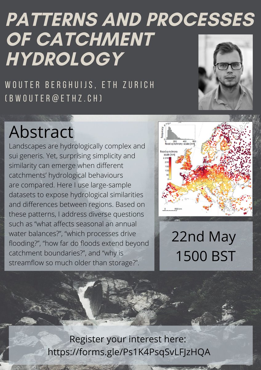 UPCOMING EVENT!

Join <a href="/wberghuijs/">Wouter Berghuijs</a> for a webinar on the patterns and processes of catchment hydrology. 

1500 (BST), Fri 22 May

Register for the event here:
forms.gle/dJDbL8uGGubwWQ…

<a href="/oxfordgeography/">SoGE, University of Oxford</a>
#hydrology #catchment #water