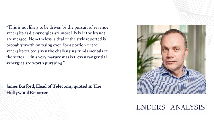 EndersAnalysis's tweet photo. Head of Telecoms @jamesbarford spoke to @THR on the merger of #LibertyGlobal's #VirginMedia with #Telefonica's #O2. Read here: https://t.co/OFBBxqaOW6 https://t.co/px9JmQBsNo