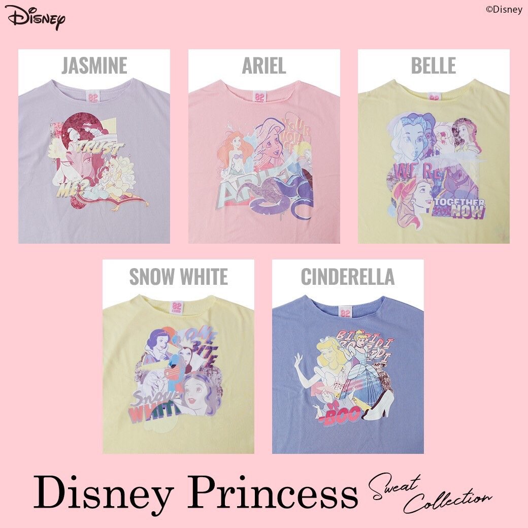 塚越克美 ディズニープリンセスのショートスリーブスウェットも comb で発売 フロントのプリントはアメコミ調のポップなデザインなので甘くなりすぎず カジュアルなコーデも楽しめちゃう もちろんパステルカラーは女の子らしくもコーデ可能 全5種