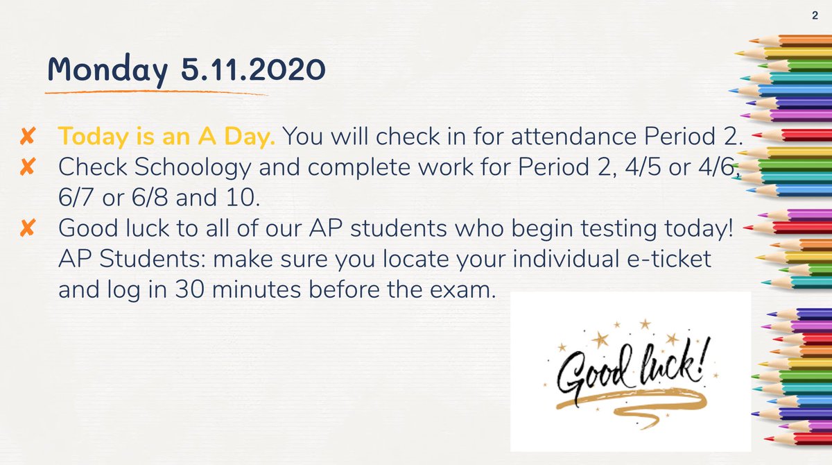 Morning #leydenpride!  Good luck to all of our AP students who begin testing today!
