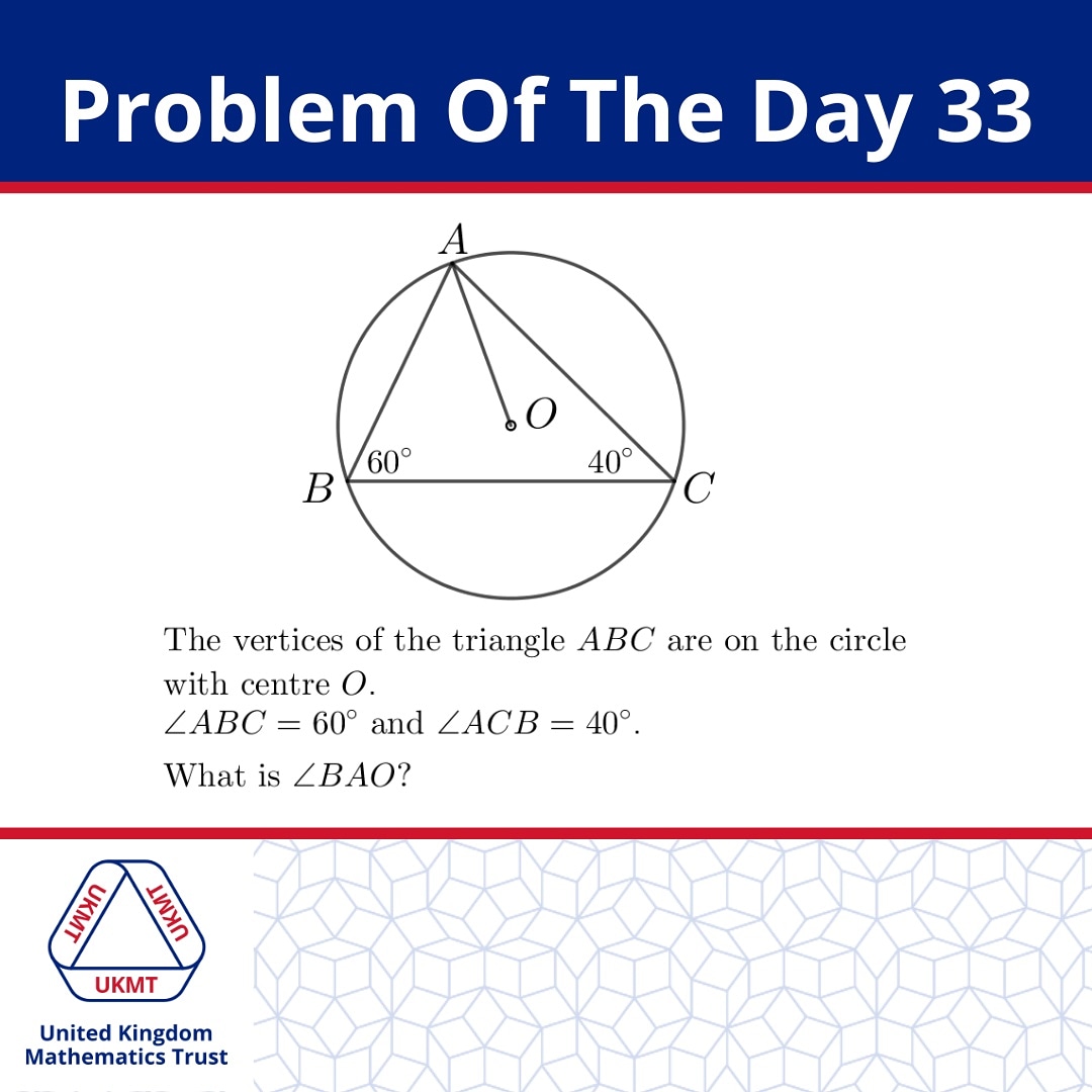 UKMathsTrust's tweet photo. Here is Problem of the Day 33 to cheer up your cold and windy Monday...

Don't forget to check out and enter our Publication Competition for a chance to win a FREE UKMT book! 

#ukmt #ukmathstrust #problemoftheday https://t.co/JtHP4j7CHc