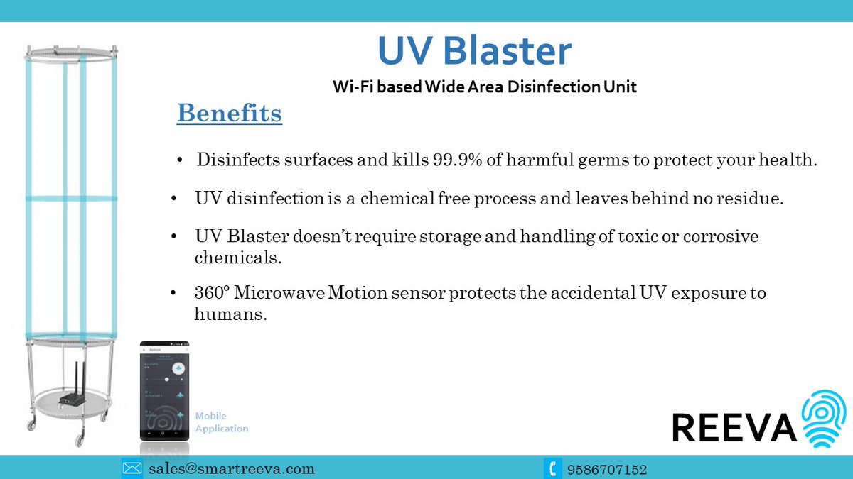 ReevaSmart's tweet photo. "Disinfects surfaces and kills 99.9% of harmful germs to protect your health"
#uvlight #uvprotection #covid19 #covid19solution #socialdistancing #iot #AI #industialsolution #lighting #covid19solutionchallange #iotsolution #IoT #COVID19India #COVID2019india #Solution https://t.co/5zHXy8XzQa
