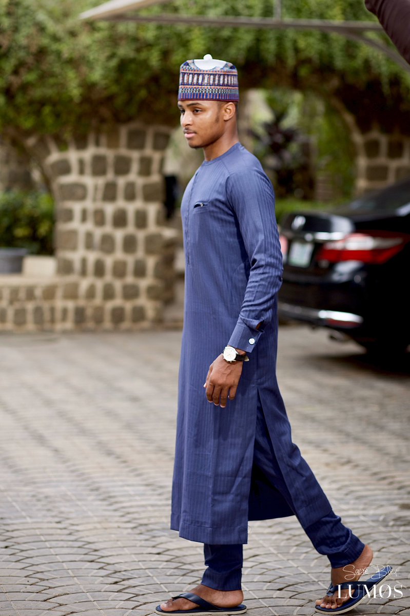 Notredame - Simple dotted striped Iodine Blue Kaftan for days when you want feel like a president.N16,000
