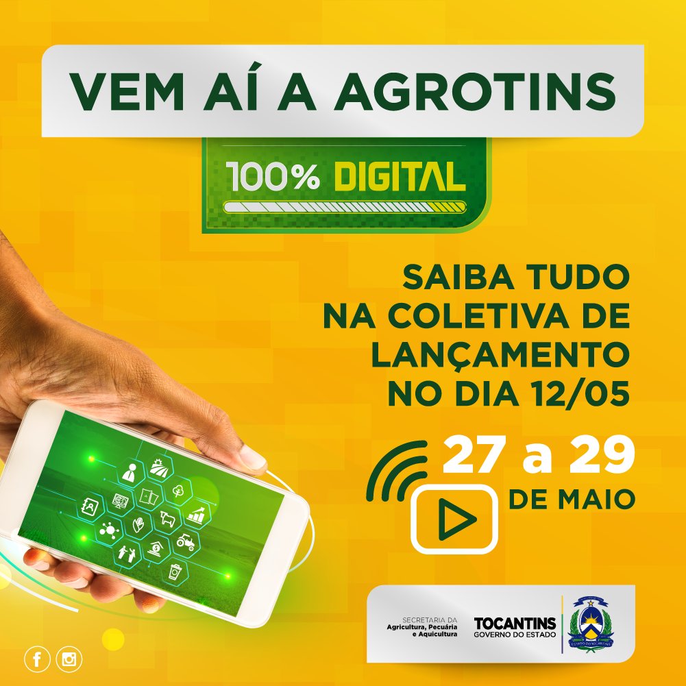 governoTO's tweet photo. 🤠 Nesta terça tem lançamento oficial da #Agrotins2020! 

👉Acompanhe a live nas nossas redes sociais e saiba tudo sobre a Maior Feira de Agrotecnologia do Norte do Brasil.

🖥 youtube/governodotocantinsoficial
📲 instagram/governodotocantins
💻facebook/governodotocantins https://t.co/CrtltSjSKo