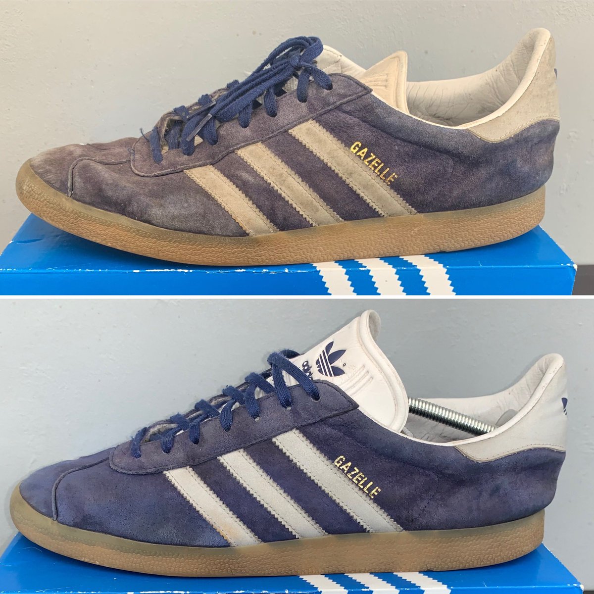 GlisteningKicks's tweet photo. When you’re a size 13.1/2 it’s no surprise you’d want your trainers restoring when you find a comfy pair like @FletchRUFC has. Safe to say these two have a couple more years left now.
Giving your kicks new life 👟✨
#adidasoriginals #southyorksbiz #rotheham #rufc https://t.co/LJyh3Ut8kJ