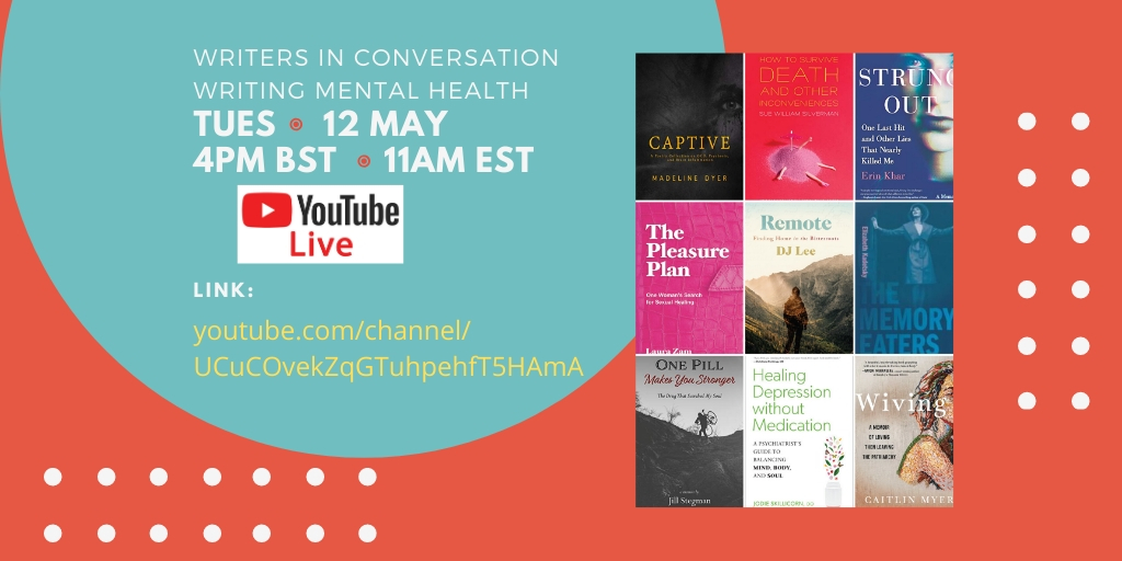 SueSilverman's tweet photo. I hope you can join us: Writers discussing their books on mental health. @MadelineDyerUK @debbiejeanlee @laurazam @JILLASTEGMAN1 @ekadetsky Caitlin Meyer, @ErinKhar https://t.co/QcXMIBtvxW