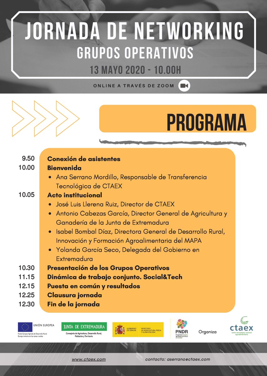 CTAEX_CIT's tweet photo. 📌13 de mayo 10.00h, @CTAEX_CIT organiza encuentro virtual de #transferencia de #GruposOperativos🔝Participan: #VALORARES #Raise_Arbequina #TABACOAMBIENTE #ECOPRADERAS #INNOEXTRACT #VITINNAT #FITOSCEREZO #CEREALAGUA #FruitCARE #SMARTOM. 🔴Síguenos en directo: Youtube OTRI CTAEX https://t.co/jhSFTTOZIb