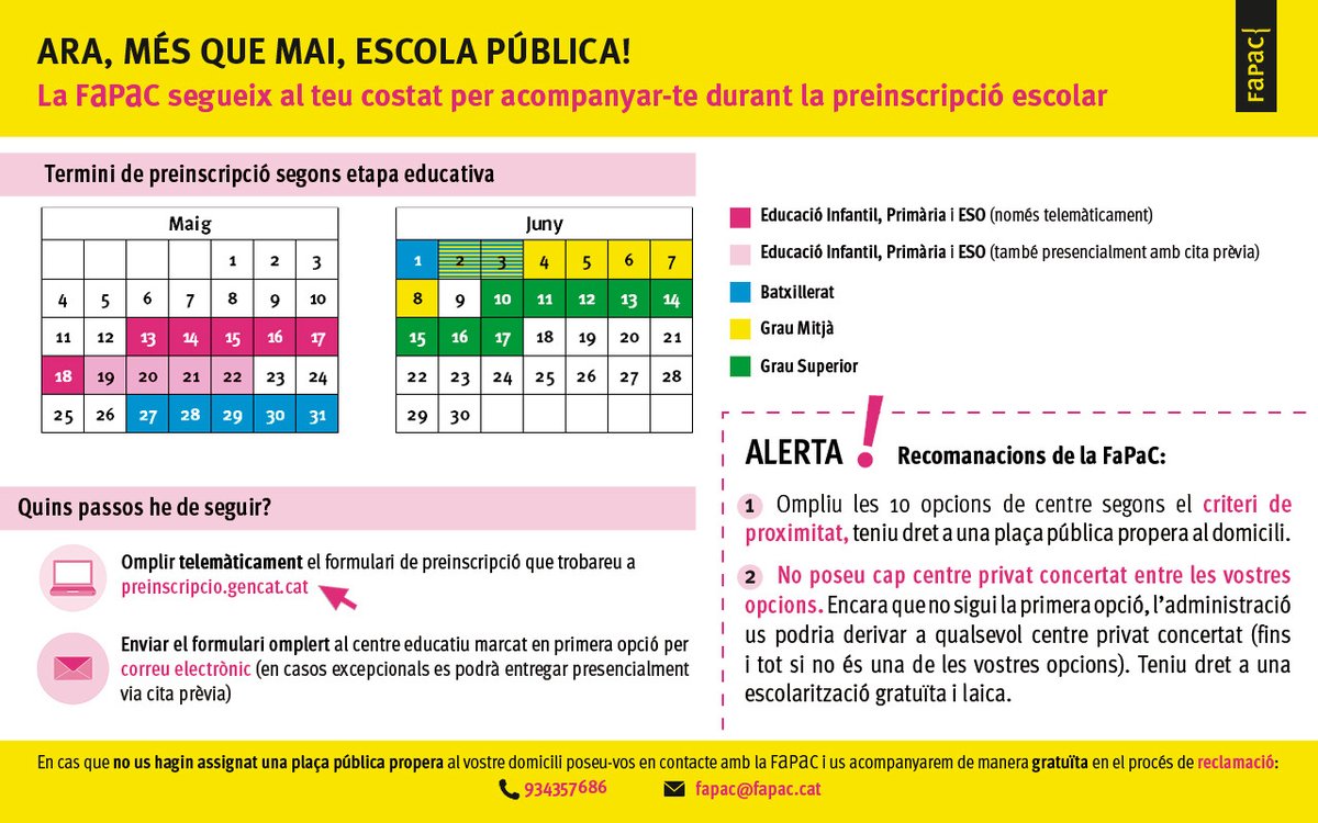 affac_cat's tweet photo. ⚠️ALERTA⚠️

👉Guia breu de la @FaPaCcat per fer la #preinscrició

Ara, més que mai, escola pública!

#escolapúblicatalana #lamillorescola https://t.co/Hb1eOWPjbZ