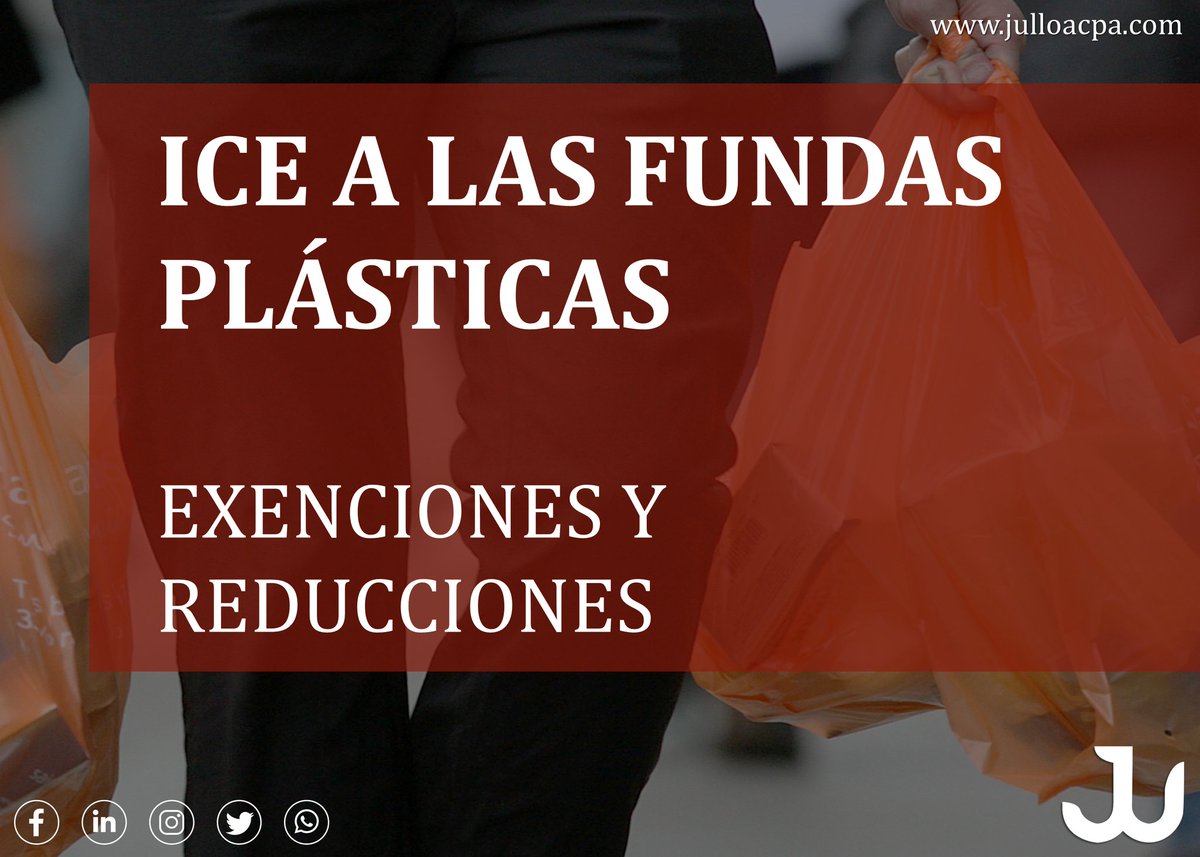 jsulloacpa's tweet photo. Exenciones y rebajas sobre las tarifas fijadas por concepto de ICE a las fundas plásticas.

✉️ jsu@julloacpa.com
📞 099 616 5209
🌐 https://t.co/hZFsWB7wzO

#ActualizaciónTributaria #TAX #ICE #SRI #Auditoría #Contabilidad #Impuestos #Consultoría #JSUlloaCPA https://t.co/qmDapQhojw